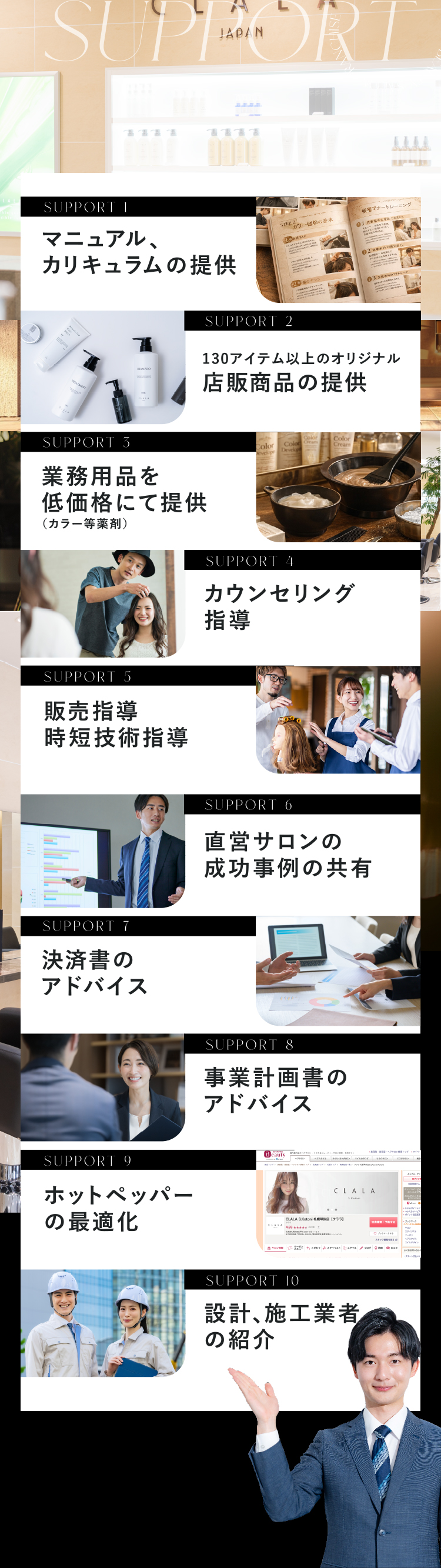 マニュアル、カリキュラムの提供、カウンセリング指導…etc